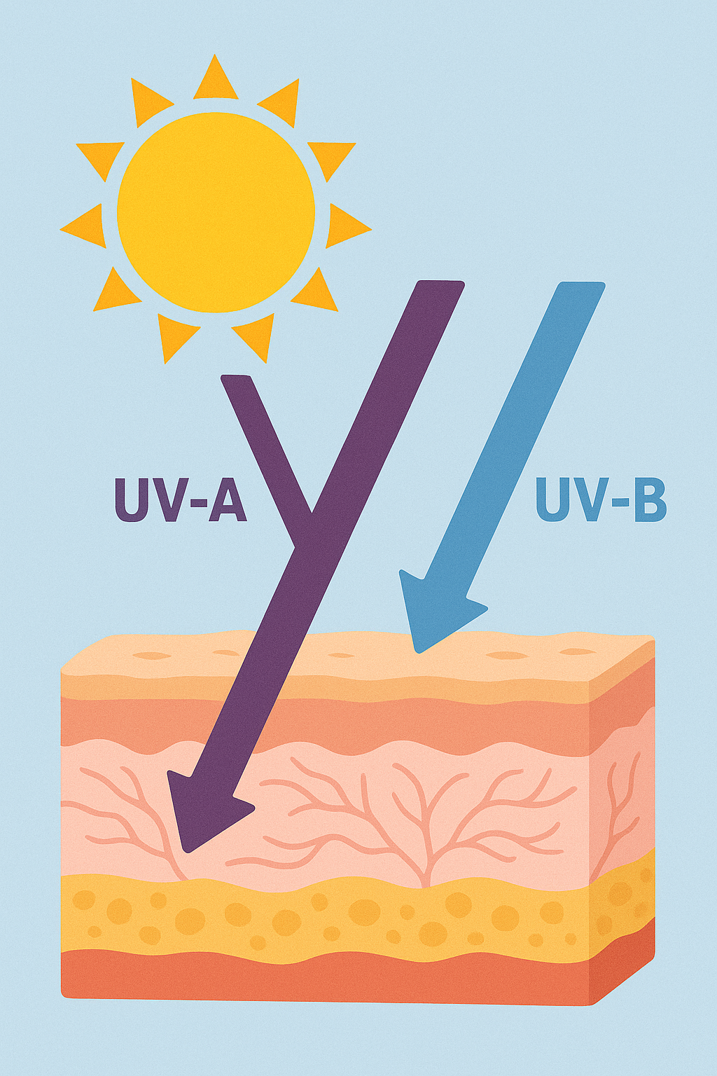 紫外線（UV-A/UV-B）が肌に届くイメージ図